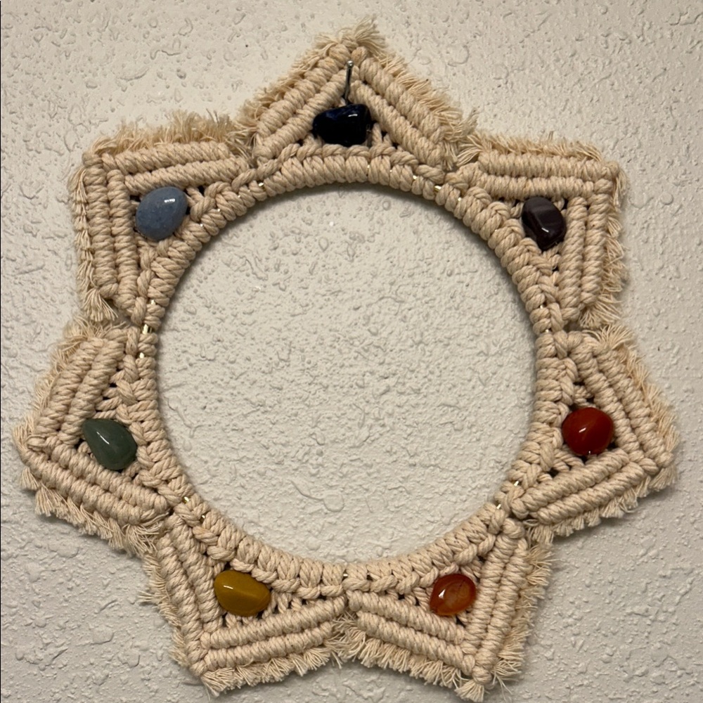 Boho Macramé Star Wall Hanging with Colorful Stone Accents 8” gallery wall